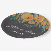 Gele en bruine volken en Rozen bruiloft Papieren Bordje (Gekanteld)