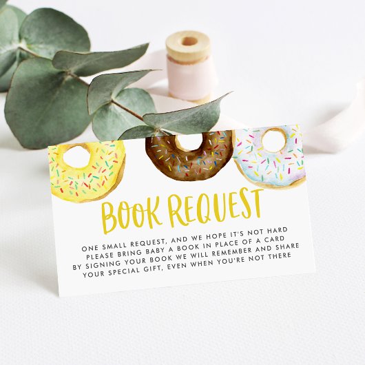 Gele en Chocolade Sprinkle Donuts Boek Aanvraag Informatiekaartje