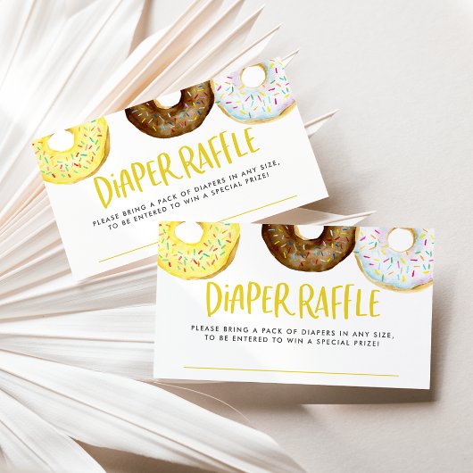 Gele en Chocolade Sprinkle Donuts Luier Raffle Informatiekaartje