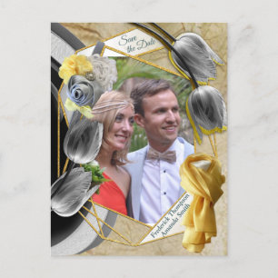 Gele en gele tulpen op textuur. aankondigingskaart