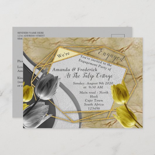 Gele en gele tulpen op textuur. uitnodiging briefkaart (Voorkant / Achterkant)