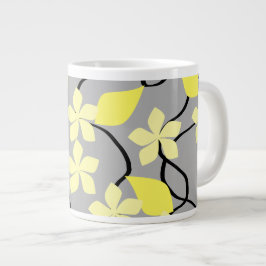 Gele en grijze bloemen. Bloemmotief. Extra Grote Beker