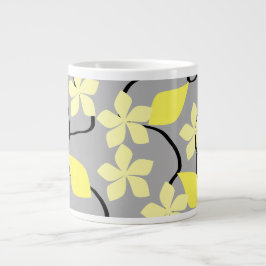 Gele en grijze bloemen. Floral Pattern. Extra Grote Beker