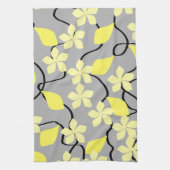 Gele en grijze bloemen. Floral Pattern. Theedoek (Verticaal)