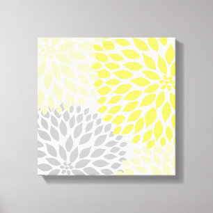 Gele en Grijze Dahlia Square Canvas kunst aan de m