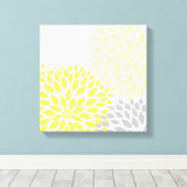 Gele en Grijze Dahlia Square Wall Art Canvas Afdruk (Insitu (Houten vloer))