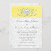 Gele en Grijze Damast Monogrammed Uitnodiging (Voorkant / Achterkant)