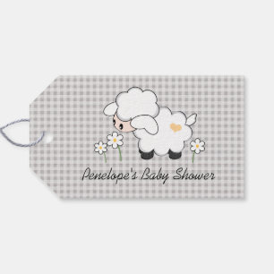 Gele en Grijze Lam Baby shower Favor Cadeaulabel