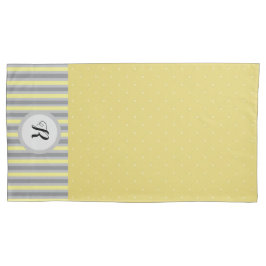 Gele en grijze poka dots en stripes, monogrammen kussensloop