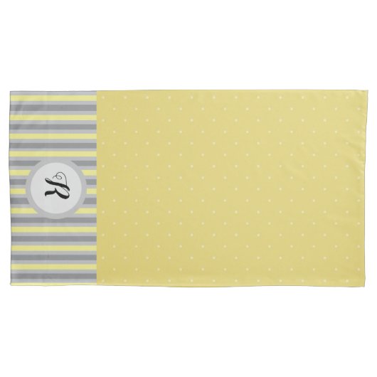 Gele en grijze poka dots en stripes, monogrammen kussensloop (Voorkant-Links)