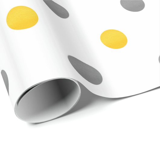 Gele en grijze pokadots cadeaupapier (Rol Hoek)