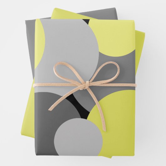 Gele en grijze pokadots inpakpapier vel (In situ)