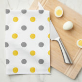 Gele en Grijze Waterverf Polka Dots Theedoek (Quarter Fold)