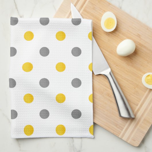 Gele en Grijze Waterverf Polka Dots Theedoek (Quarter Fold)