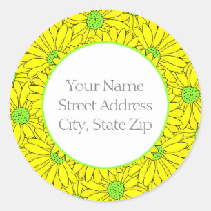 Gele en groene abstracte madeliefjespatroonlabels ronde sticker