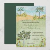 Gele en groene Bunting Pennant Wedding Invitations Kaart (Voorkant / Achterkant)