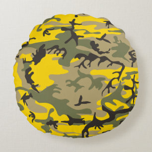 Gele en groene camouflage, leger, leger rond kussen