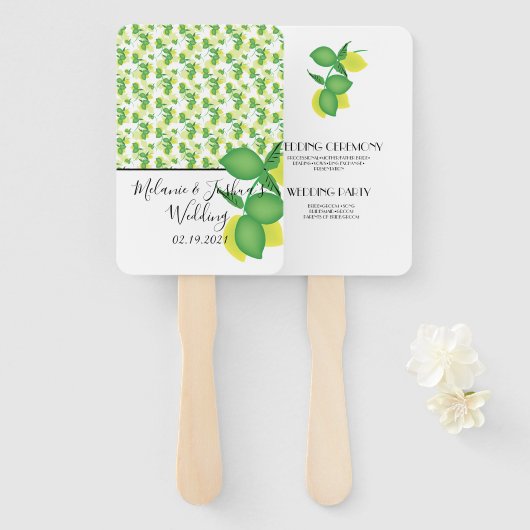 Gele en Groene Citroen Limoen Bruiloft Handwaaier (Voorkant en achterkant)