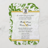 Gele en groene Damask zwemmen bruiloft uitnodiging (Voorkant / Achterkant)