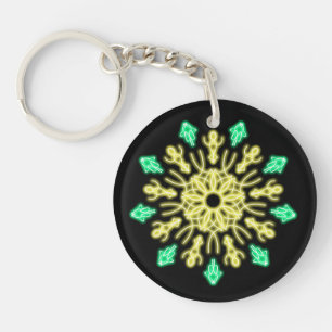 Gele en groene neonbloem sleutelhanger