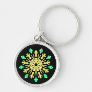 Gele en groene neonbloem sleutelhanger