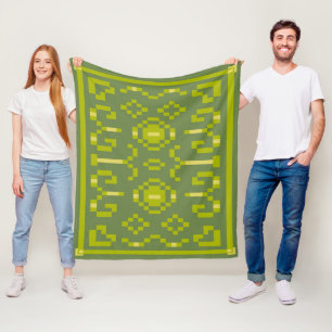 Gele en groene pixels spelen geometrische vormen a fleece deken