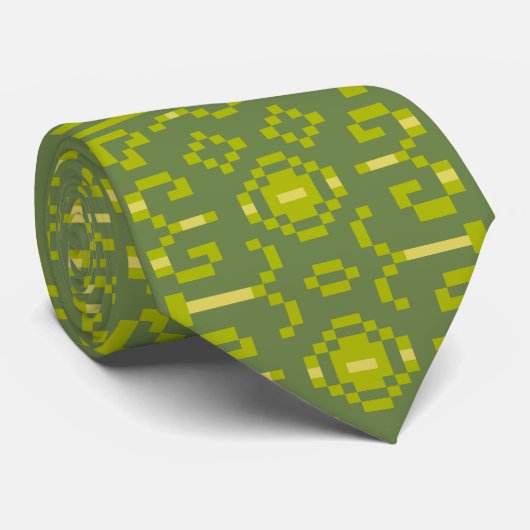 Gele en groene pixels spelen geometrische vormen a stropdas (Opgerold)