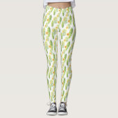 Gele en groene tropische bladeren en bloemen leggings (Voorkant)