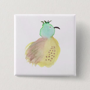 Gele en groene vogel vierkante button 5,1 cm