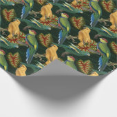 Gele en groene vogels op groen cadeaupapier (Hoek)