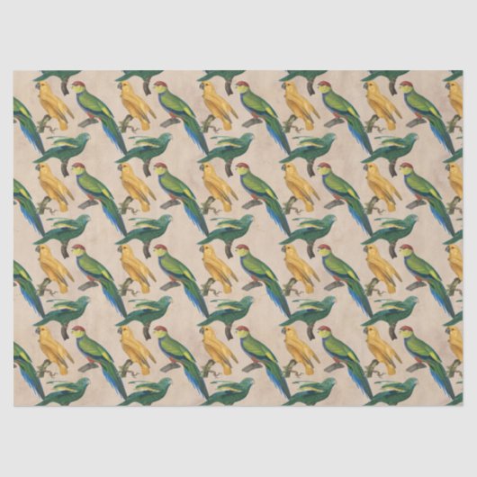 Gele en groene vogels op Tan Decoupage Tissuepapier (Voorkant)