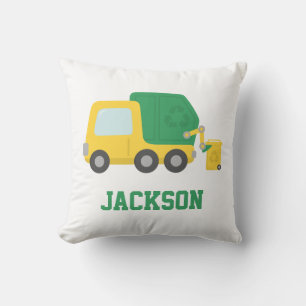 Gele en groene vuilniswagen kinderkamer decor kussen
