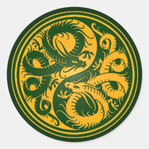 Gele en Groene Yin Yang Chinese Draken Ronde Sticker
