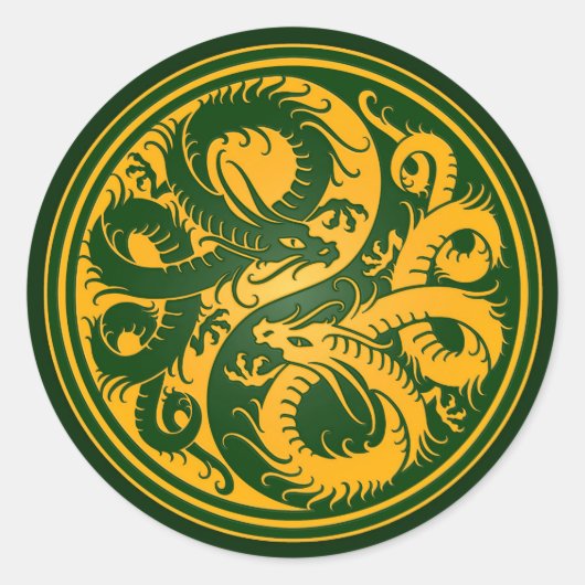Gele en Groene Yin Yang Chinese Draken Ronde Sticker (Voorkant)