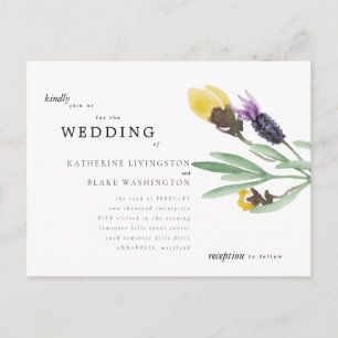 Gele en lavender Floral Budget Weddenschap Uitnodiging Briefkaart
