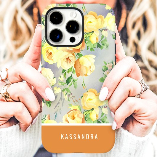Gele en mosterd aangepaste naam bloemstuk Case-Mate iPhone case