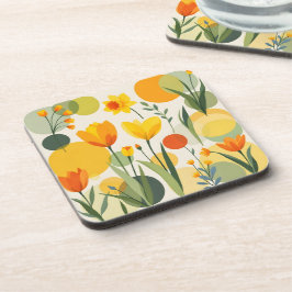 Gele en Oranje Abstracte lentebloemen Bier Onderzetter