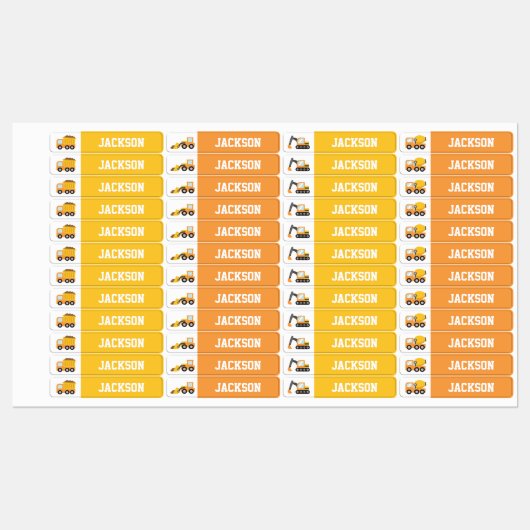 Gele en Oranje constructievoertuigen, naam Labels (Vel)