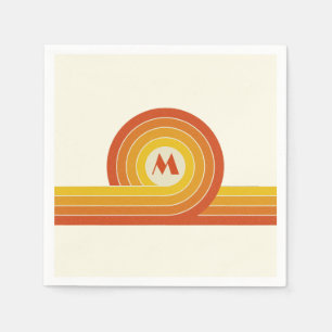 Gele en oranje retro stijl cirkels en lijnen servet