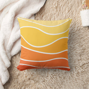 Gele en oranje retro stijl golven kussen