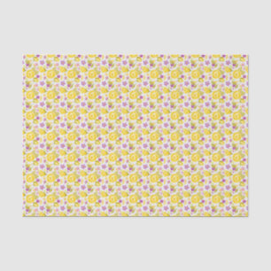 Gele en paarse bloemen Groene bladeren op wit Tissuepapier