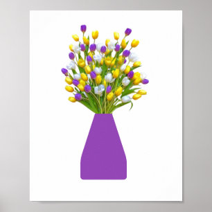 Gele en Paarse Tulpen in een paarse vaas Poster