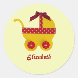 Gele en rode baby voor babymeisjesdouche ronde sticker