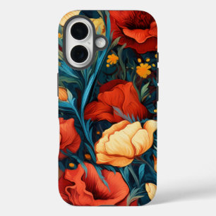 Gele en rode bloemen Botanische Print iPhone 16 Hoesje