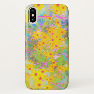 Gele en Rode Bloemen met Turquoise iPhone X Hoesje