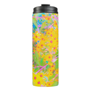Gele en Rode Bloemen met Turquoise Thermosbeker