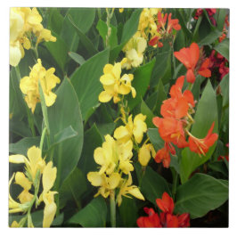 Gele en rode bloemen tegeltje