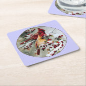 Gele en rode kardinalen vierkante kartonnen onderzetter (Schuin)