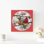 Gele en rode kardinalen vierkante klok (Huis)