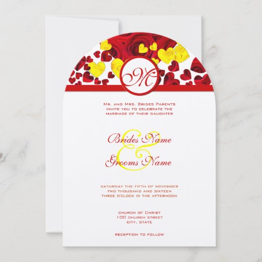 Gele en rode Rozen Weddenschap Kaart (Voorkant)